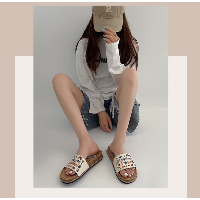 Dép Sandal Đế Dày Quai Ngang Thêu Họa Tiết Phong Cách Nhật Bản Thời Trang Mùa Hè Cho Nữ