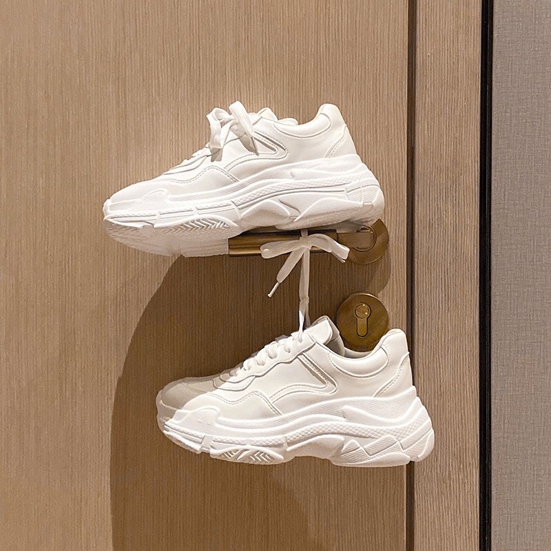 Giày thể thao nữ Độn đế 7p, Giày thể thao nữ sneaker màu trắng chất da PU đế màu trắng đẹp mã M010