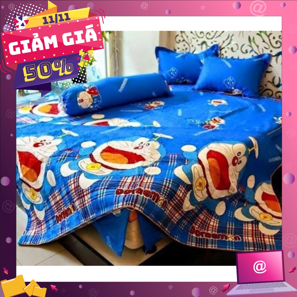 Combo set 5 món chăn ga gối cao cấp hình doremon tem thư m6