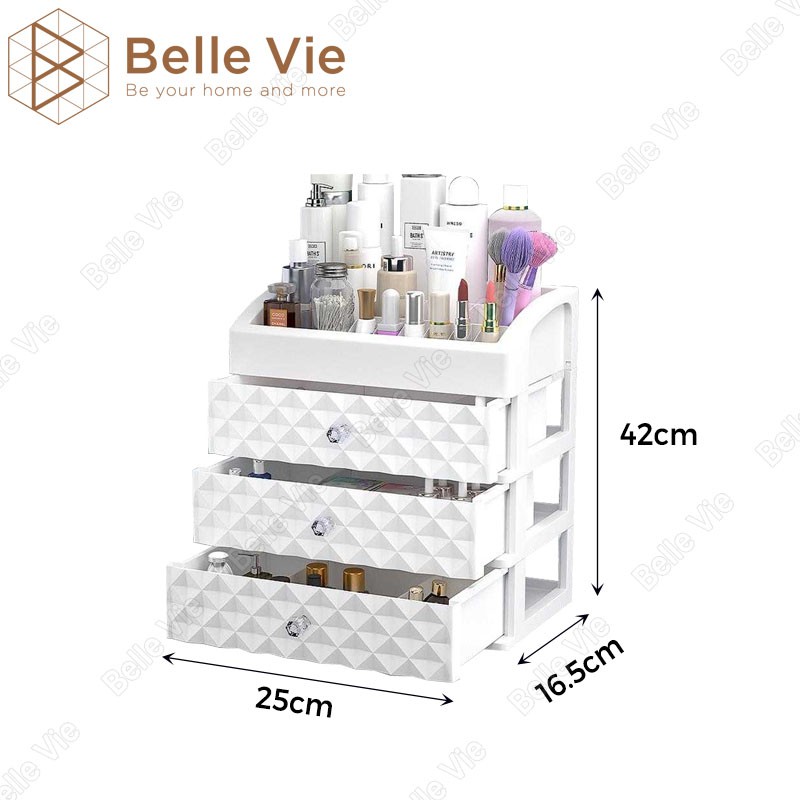 Hộp Đựng Đồ Mỹ Phẩm BELLEVIE Khay Đựng Đồ Trang Điểm 4 Tầng Có Ngăn Kéo Để Bàn Tiện Lợi