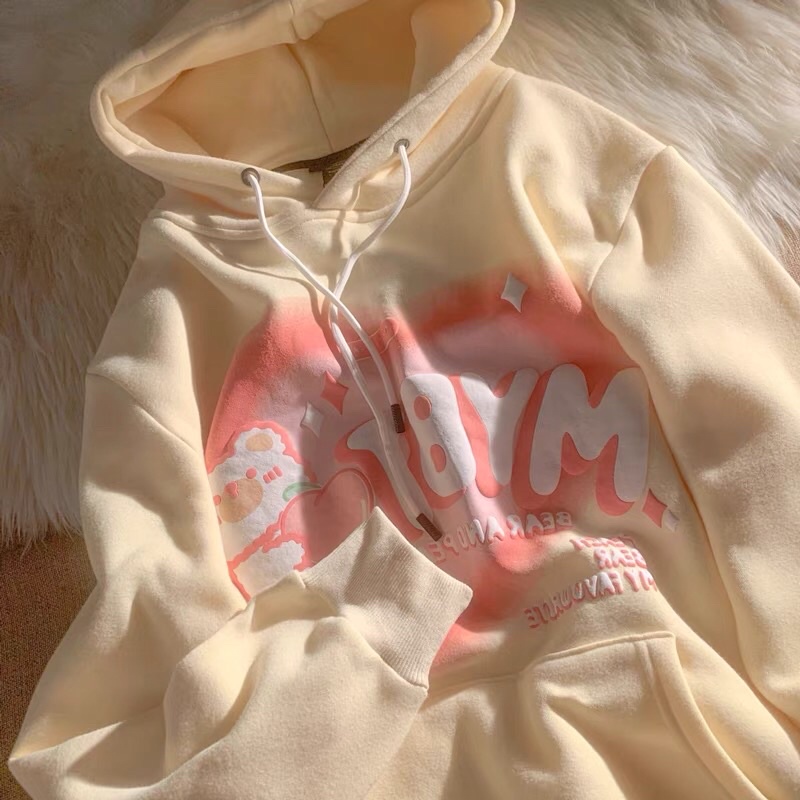 (CÓ SẴN) Hoodie mùa hè nữ dễ thương hoạ tiết gấu tim