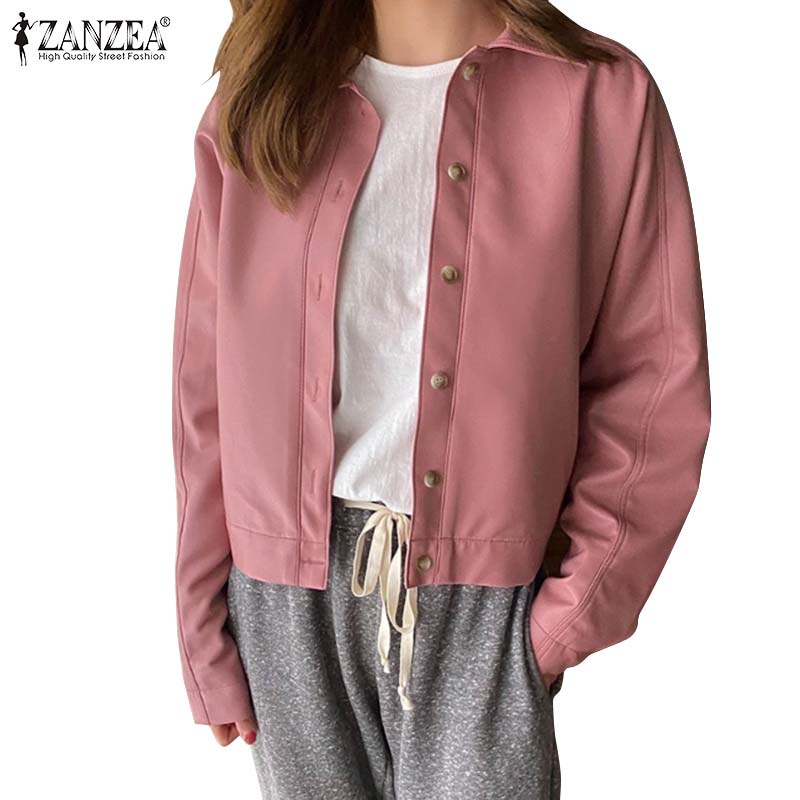 Áo khoác ZANZEA cổ bẻ tay dài màu trơn có nút gài thời trang đường phố cho nữ