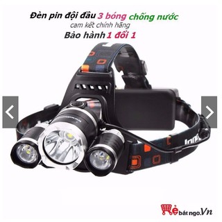 Đèn pin đội đầu, trán sạc 3 bóng led siêu sáng chống nước