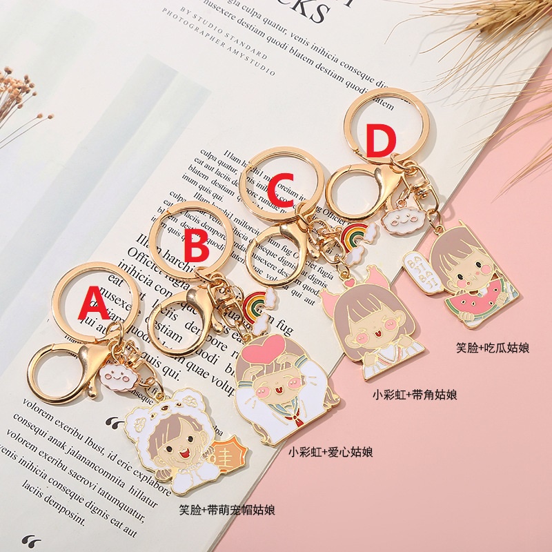 Móc khóa QIHE JEWELRY bằng kim loại hình hoạt hình đáng yêu