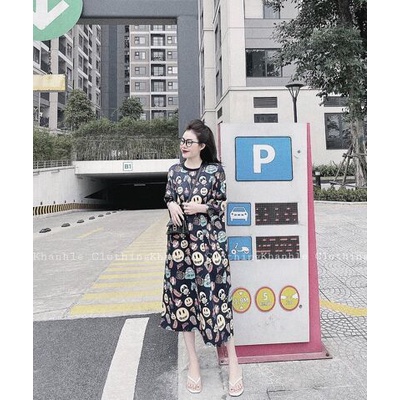 váy xuông dáng dài hình cute trẻ trung, đầm suông dài, váy đầm xuông