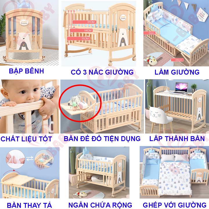 [RẺ NHẤT SÀN] Nôi Cũi Cho Bé B-BABY - Cũi Em Bé Đa Năng 6 Chế Độ Tiện Lợi Cho Mẹ và Bé - Bảo Hành 3 Năm