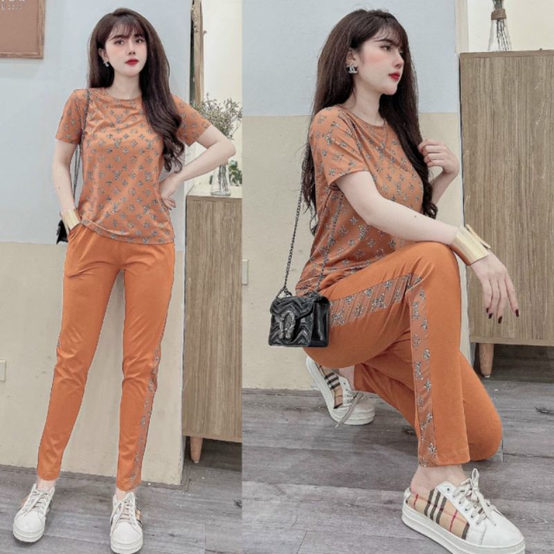 Sét đồ bộ thun cotton nữ in họa tiết Lvi cao cấp mẫu mới giá rẻ đẹp có bigsize, mẫu bộ đồ mặc ở nhà đi chơi mùa hè