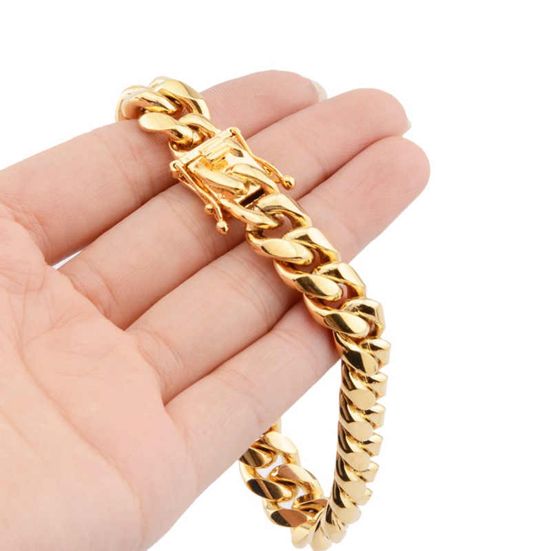 Vòng Tay Dạng Dây Xích Bằng Thép Không Gỉ Mạ Vàng 18k 10mm Cho Nam