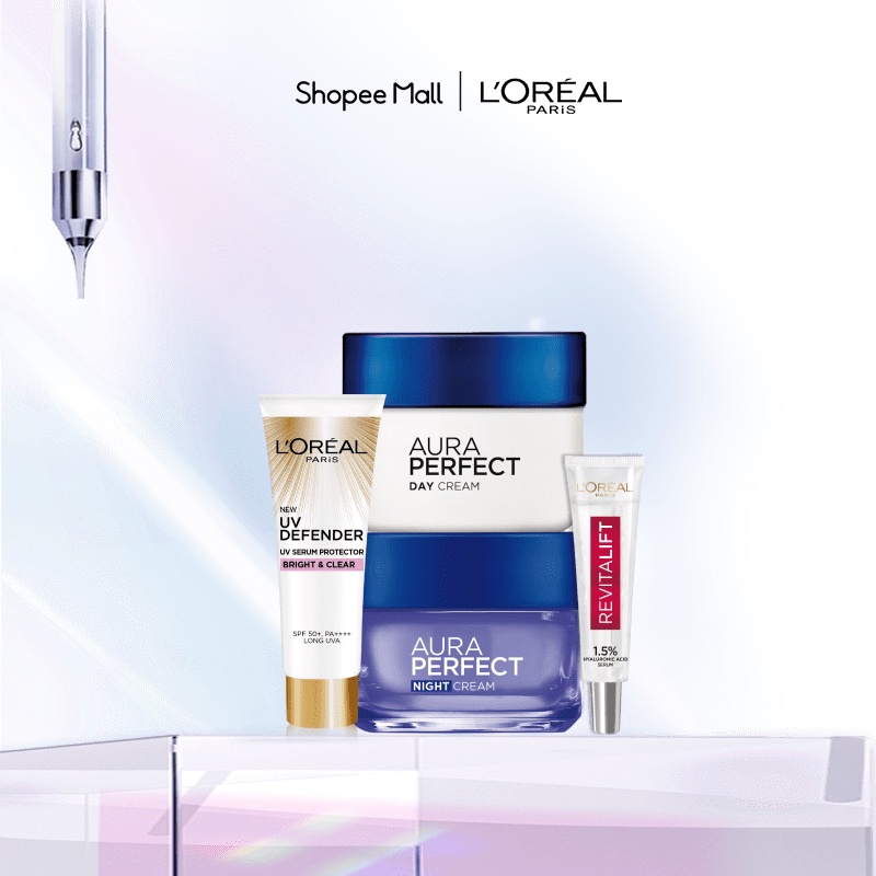 Bộ kem dưỡng sáng da &amp; kem chống nắng &amp; dưỡng chất căng mướt da L'Oreal Paris