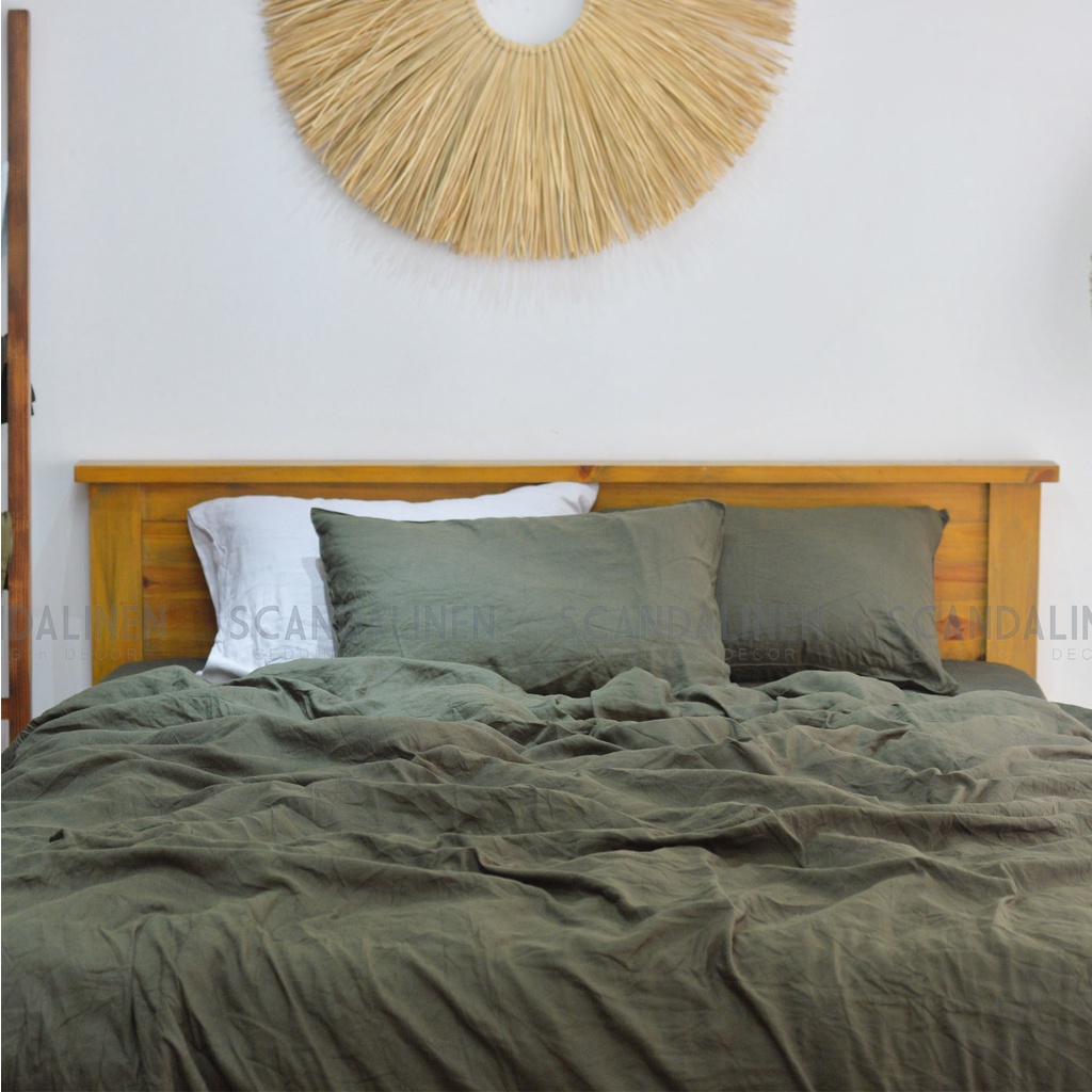 Bộ Chăn Ga Gối Linen Bamboo – Xanh Olive 19