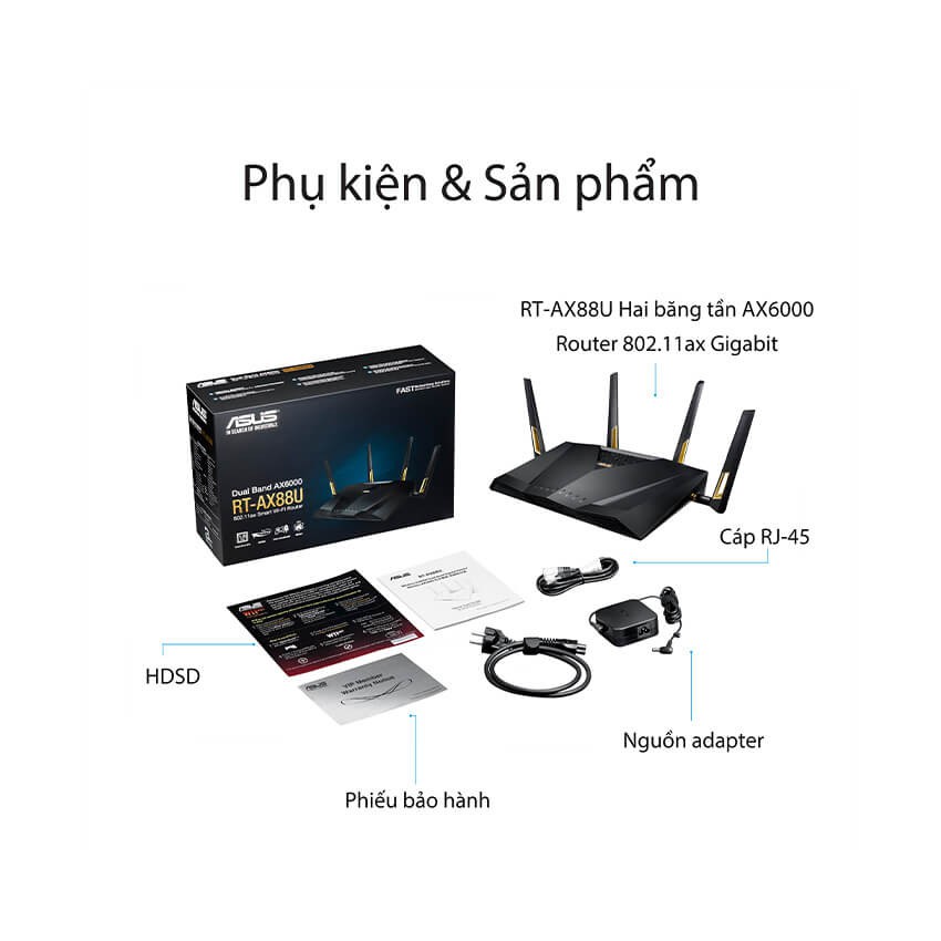 Bộ phát wifi 6 Asus RT-AX88U Gaming AX6000Mbps (Hàng chính Hãng Asus Việt Nam)