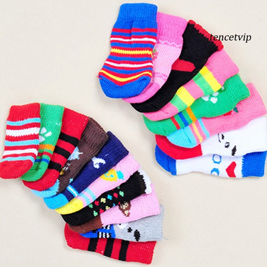 Set 4 đôi vớ dệt kim chống trượt dễ thương cho thú cưng