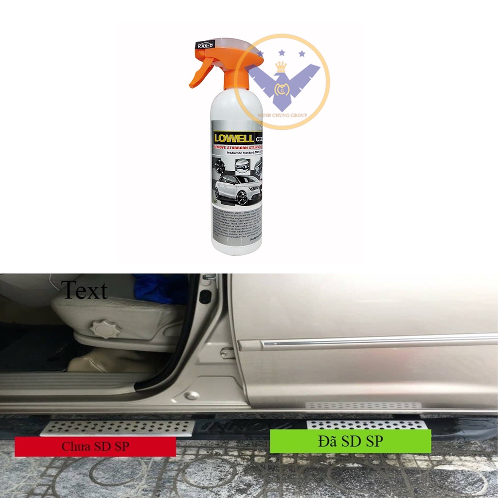 Chai Tẩy ố kính ô tô, ố vàng lazang, logo, nẹp mạ crom Nanoka Clean 500ml