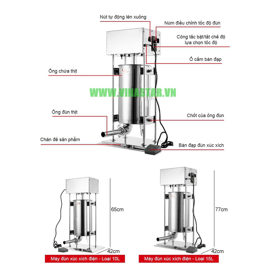 Máy đùn lạp sườn xúc xích dồi sụn Máy dồn lạp xưởng xúc xích 10L Điện