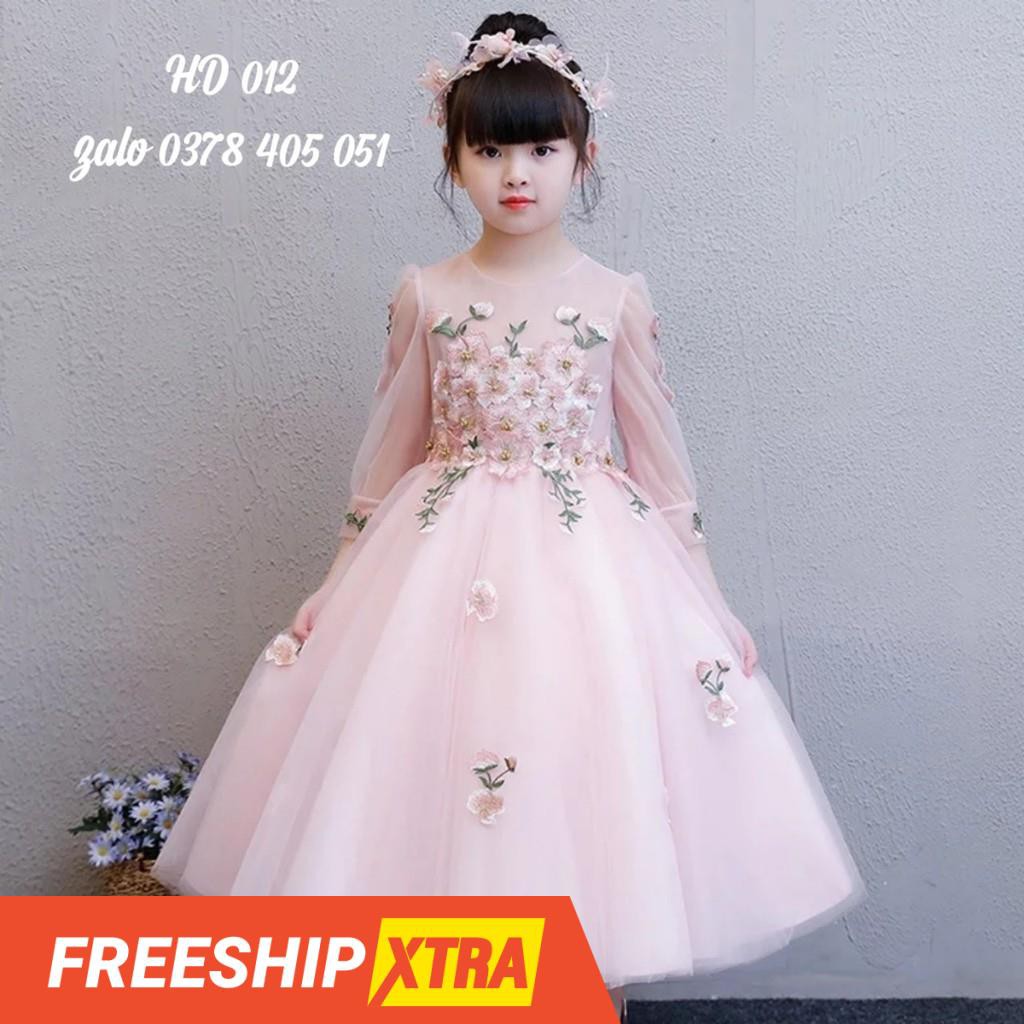 💃 😮 Đầm Công Chúa Bé Gái Hồng Dài Ren Thêu Cao Cấp 9kg - 40kg 💕💃🎁
