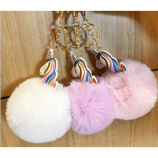 Móc khoá quả bông ngựa thần unicorn dễ thương da PU MKB13