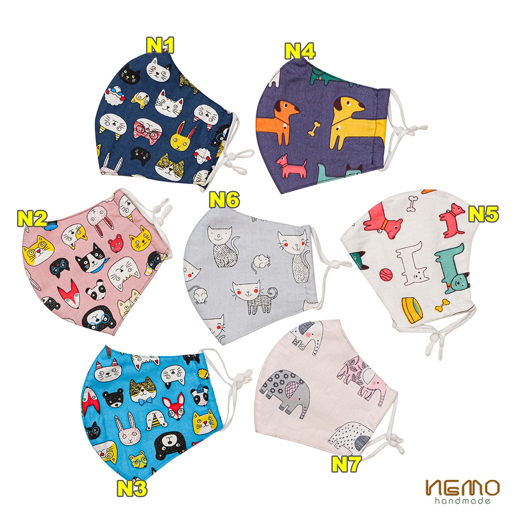 Khẩu Trang Vải 3 Lớp Nemo Đủ Size, Họa Tiết Thú Cưng Ngộ Nghĩnh - KTAN