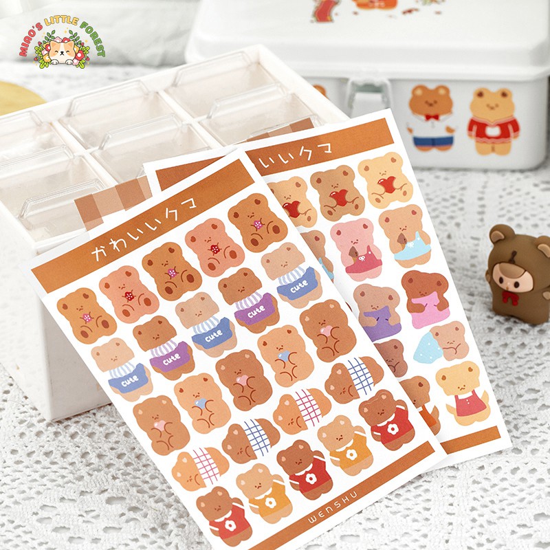 Sticker gấu mèo MIAO'S LITTLE FOREST set 2 tấm hình dán gấu, mèo, thỏ dễ thương giá rẻ MST378