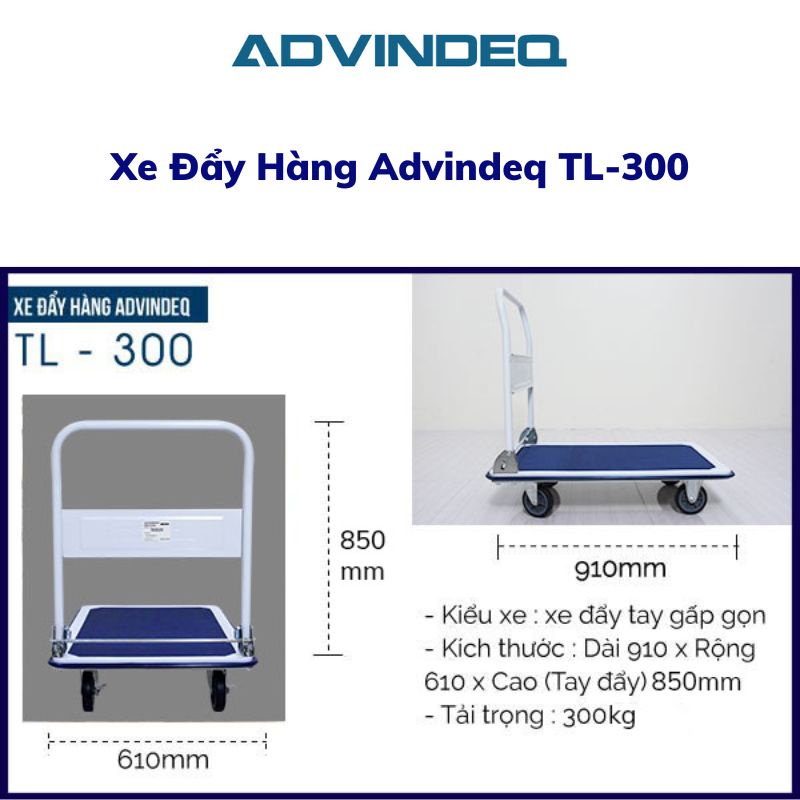 Xe đẩy hàng gấp gọn Advindeq TL-300 tải trọng 300kg dễ dàng di chuyển sàn thép chắc chắn dày 1mm bảo hành 12 tháng