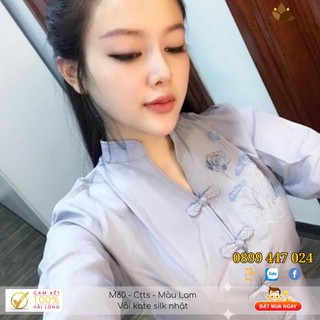 Đồ lam mặc đi chùa - Cổ Tàu Thêu Hoa Sen Lam
