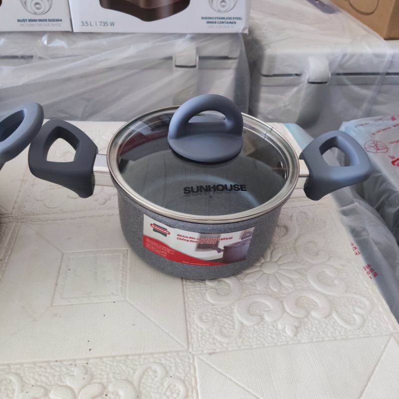 Nồi lẻ vân đá đáy từ Sunhouse SHG2016MMC siZe 16,20 và 24cm hàng chính hãng dùng được mọi loại bếp