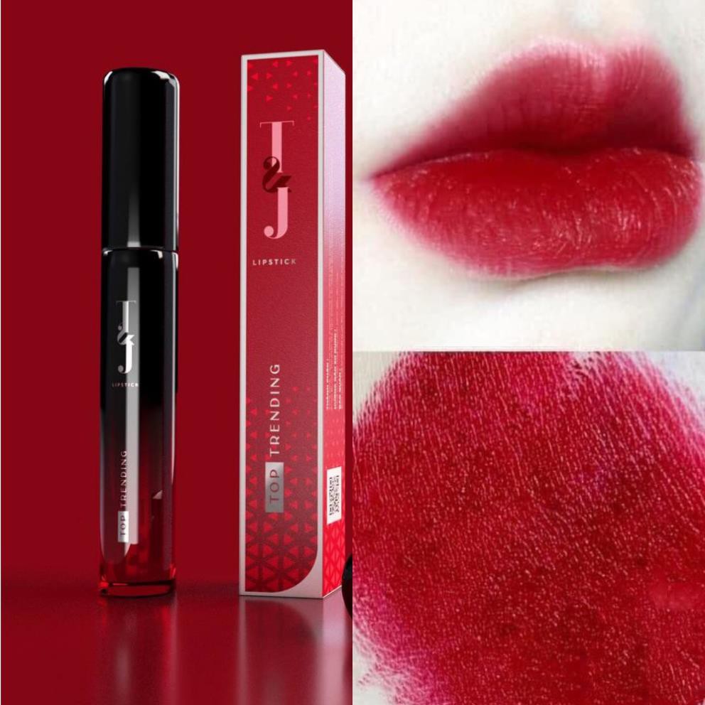 Son kem lì chính hãng T&J màu đỏ đất chất son mềm mịn, không hề bóng hay dễ bị lem khi lên môi