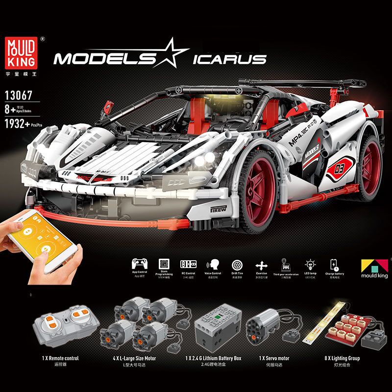 Mẫu Lắp Ráp Siêu Xe Mould king 13067 RC White Racing Car MOC-3918 ICARUS