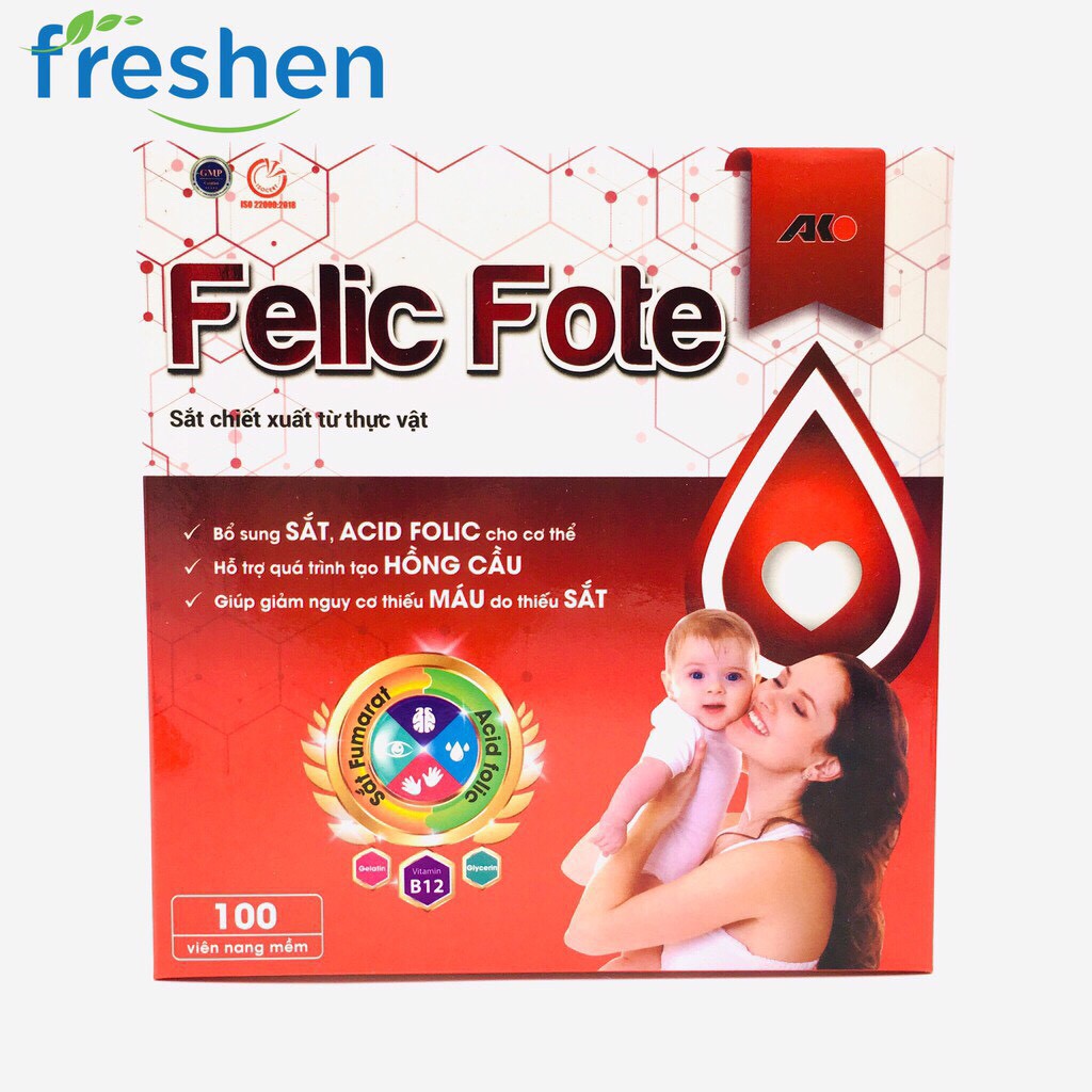 Felic fote bổ sung sắt và acid folic, giảm thiếu máu do thiếu sắt, hỗ trợ quá trình tạo máu, quá trình tạo hồng cầu