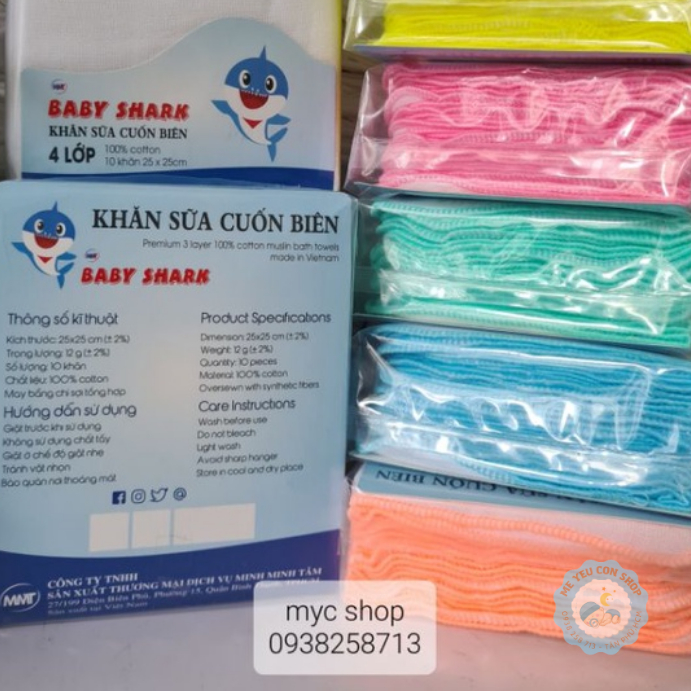 Set 10 Khăn Sữa  HotGa 5 Lớp / Baby Shark 4 Lớp