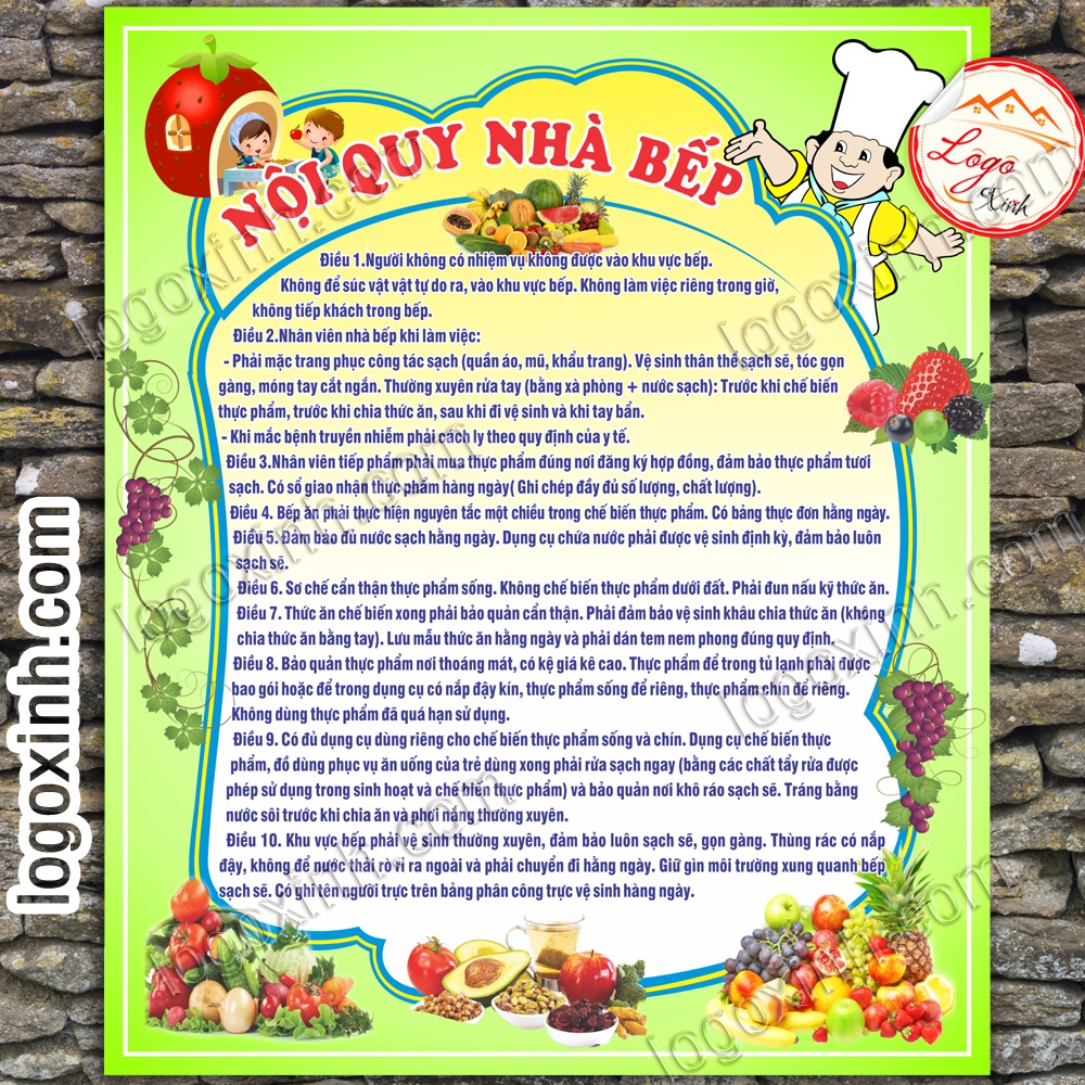 LOGO TEM STICKER BẢNG NỘI QUY NHÀ BẾP, NHÀ ĂN, CANTEEN RULES DÙNG CHO TRƯỜNG HỌC, QUÁN ĂN, CƠ QUAN, NHÀ XƯỞNG...