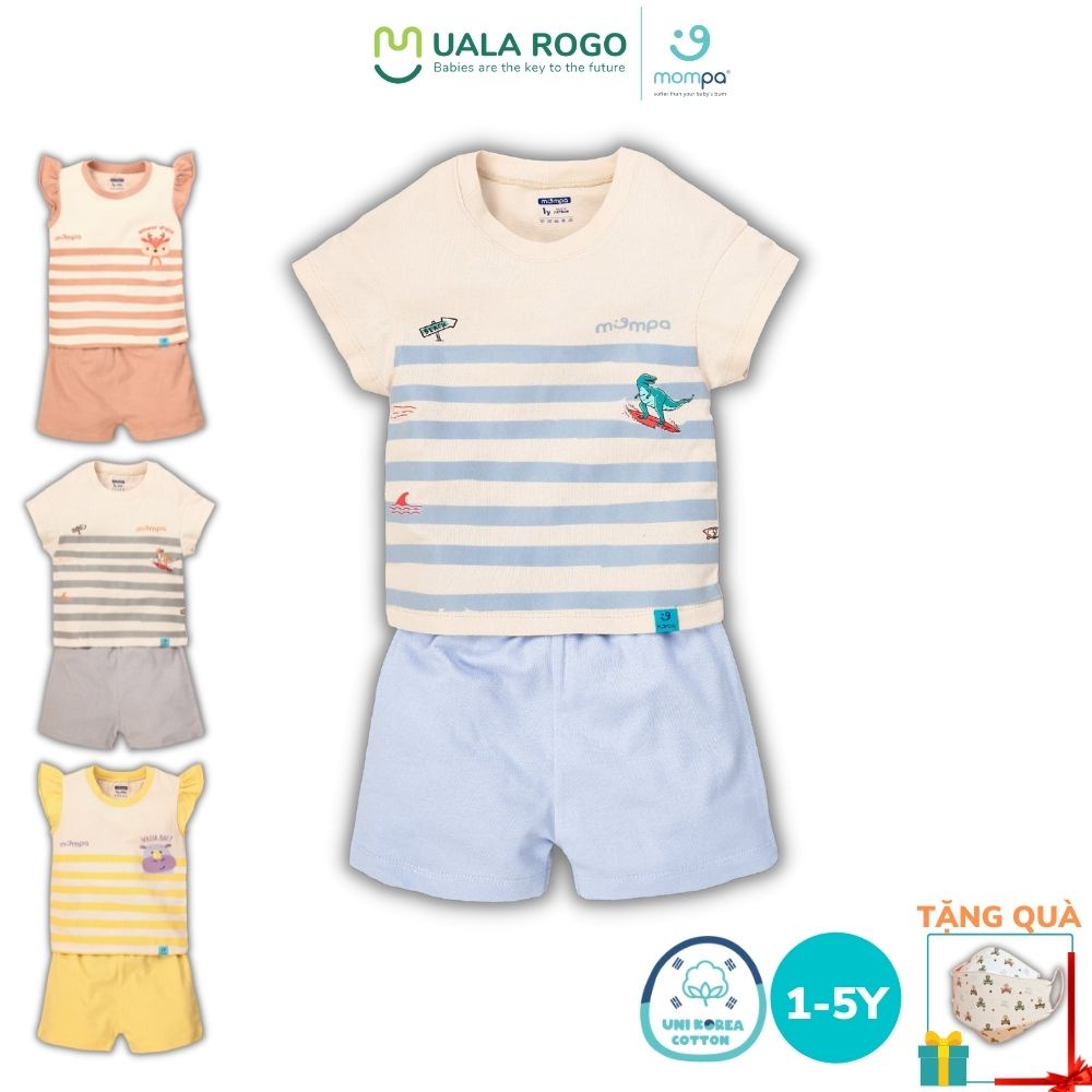 Quần áo bé trai bé gái Mompa 1-5 tuổi cổ tròn vải cotton thoáng mát thấm hút mặc nhà đi học mùa hè 612