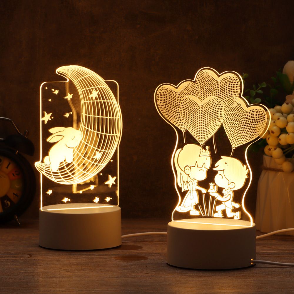 Đèn LED 3D bằng acrylic hình thỏ dễ thương để bàn trang trí