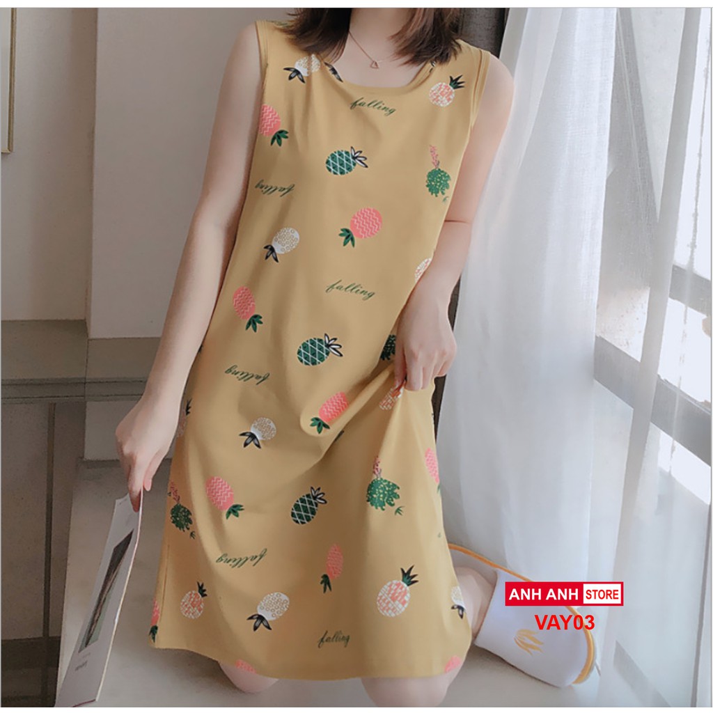 Váy ngủ mặc nhà cotton lụa mềm mịn họa tiết dễ thương | BigBuy360 - bigbuy360.vn