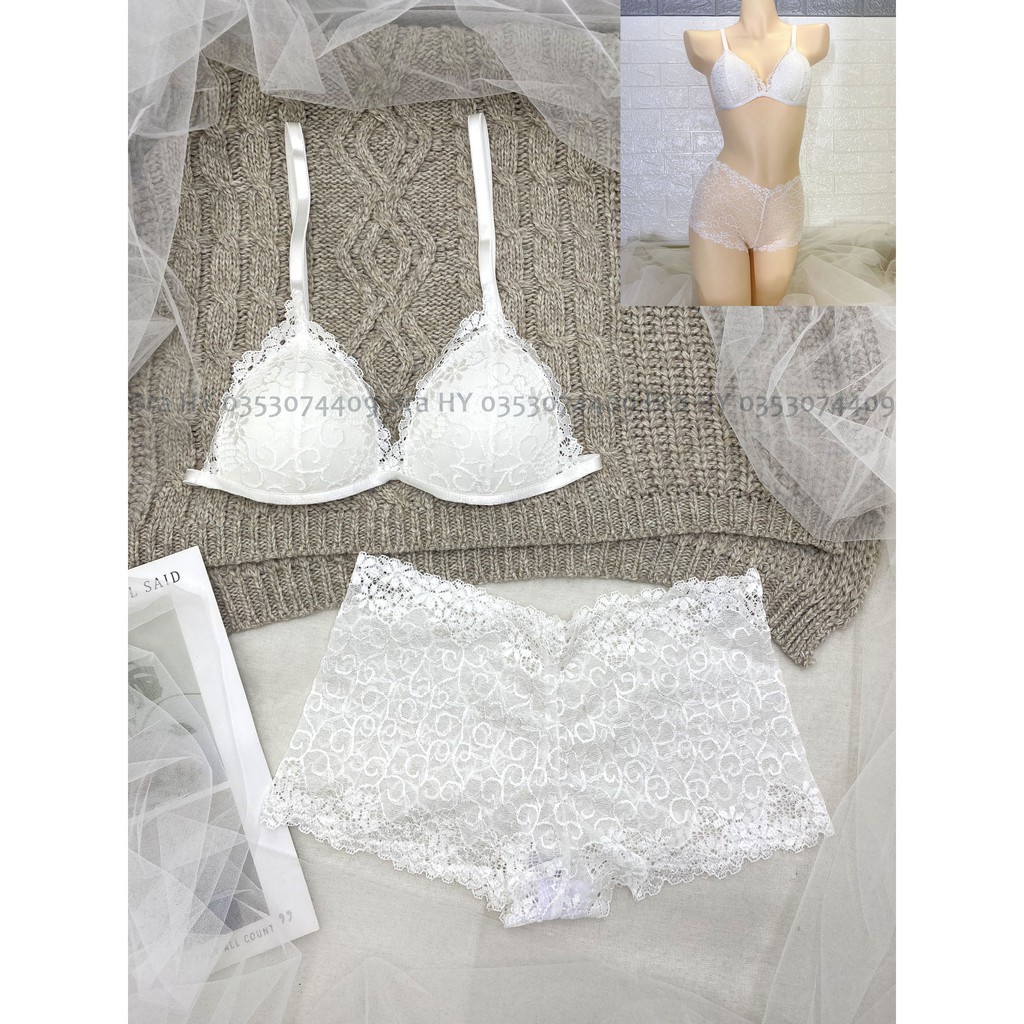 Đồ lót ren đùi trắng bralette có mút mỏng, vải ren cao cấp thoáng khí, sexy gợi cảm BRAHY 060