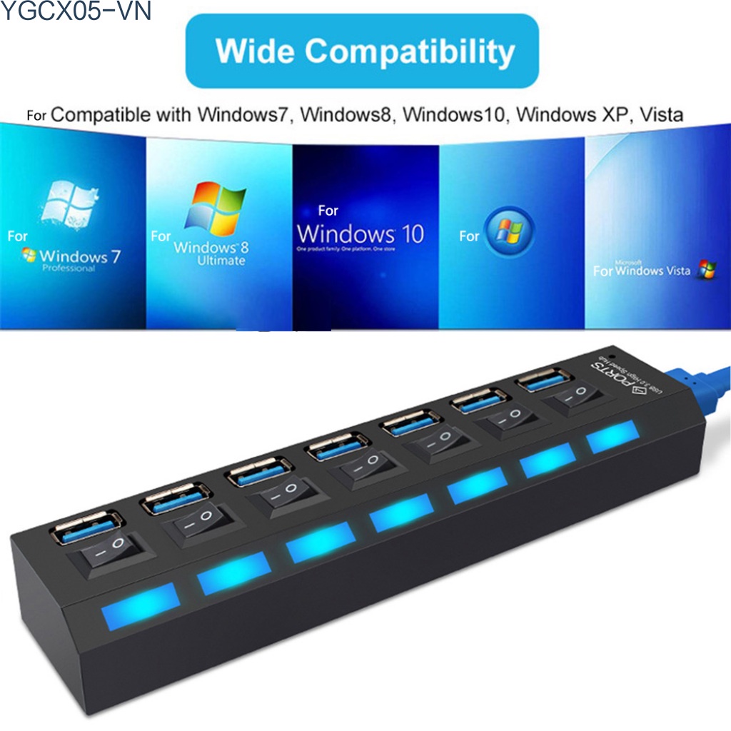 Bộ Hub Chia 7 Cổng Usb 3.0 Kèm Công Tắc Mở Rộng Cho Pc Windows2000 / Xp / Win7 / Vista | BigBuy360 - bigbuy360.vn