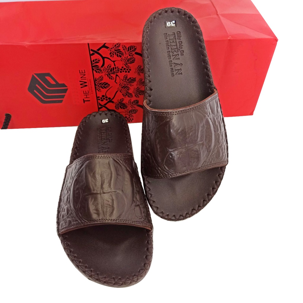 Dép da nam quai ngang da bò cao cấp D89 màu nâu thiết kế sang trọng thời trang đẳng cấp