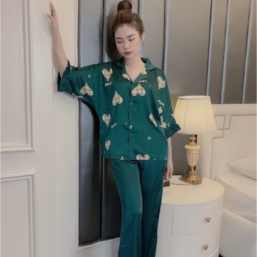 Đồ ngủ pijama tay ngắn quần dài - Bộ đồ mặc nhà hoạ tiết sang trọng L203