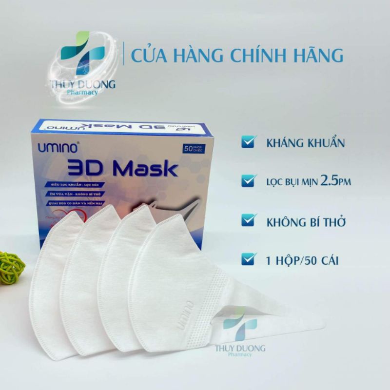 (3D Umino) Khẩu trang 3D Umino công nghệ Nhật Bản hộp 50 chiếc kháng khuẩn