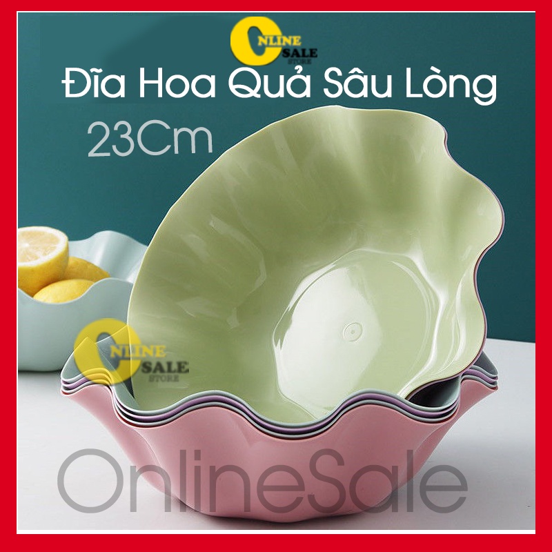 [HOT] Đĩa nhựa dẻo đựng hoa quả đồ ăn sâu lòng 23cm viền uốn lượn, bát nhựa decor trang trí phong cách Bắc Âu- Qski