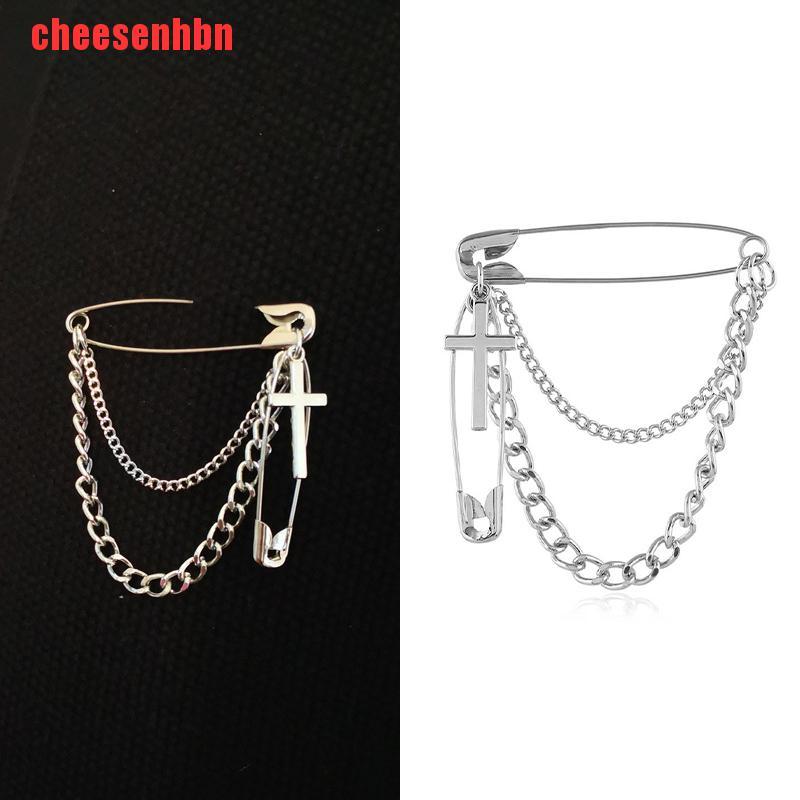 [cheesenhbn]Fashion Retro Punk Pins Cross Brooch Chain Suit Decor Corsage Women Men Jewelry