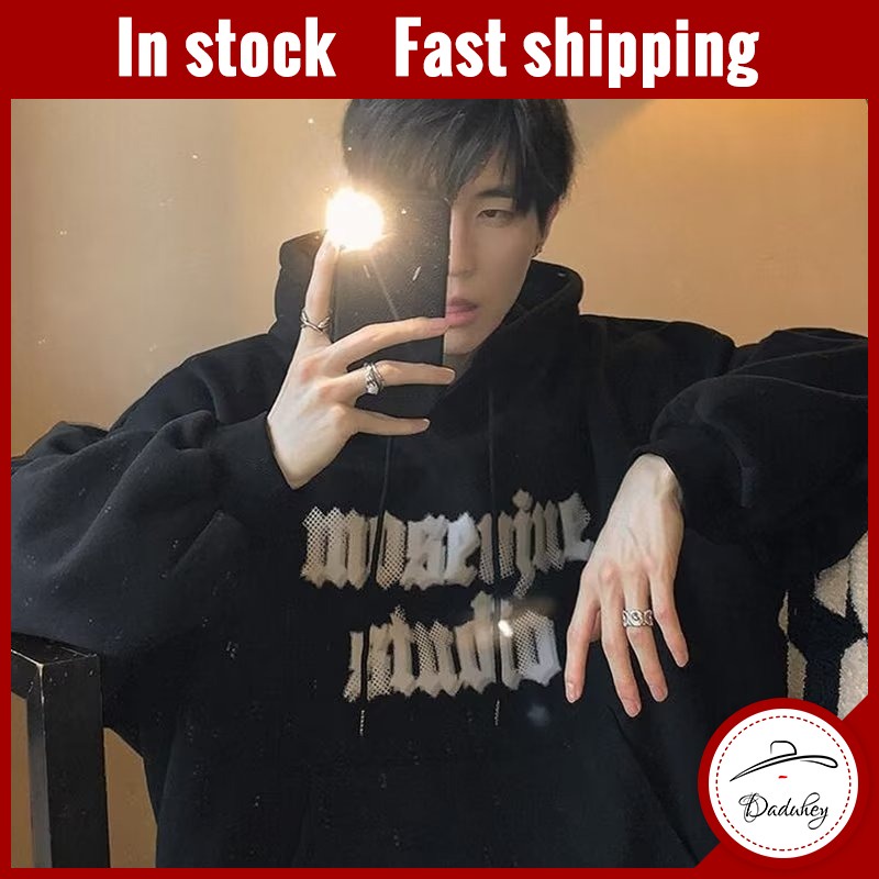 DaDuHey Men's American-Style Casual Three-Dimensional Embroidered Letters Slim Fit Fashion Tops