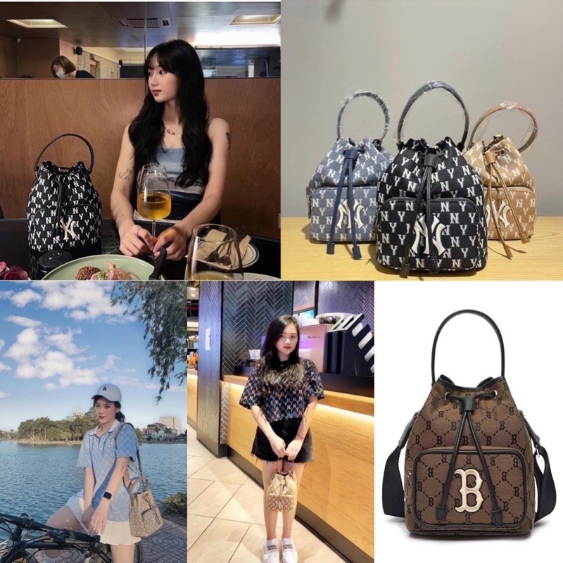 (Hàng sẵn)(ảnh thật) Túi rút dây m / lb mini Jaquard hoạ tiết Monogram trên nền chất liệu denim đủ 3 màu