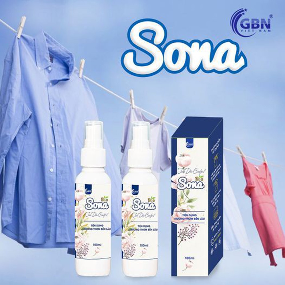 Nước xịt xả vải, Xả vải khô Sona - Chai xịt tiện dụng, Tinh dầu Comfor/Downy hương thơm bền lâu - Dung tích 100ml