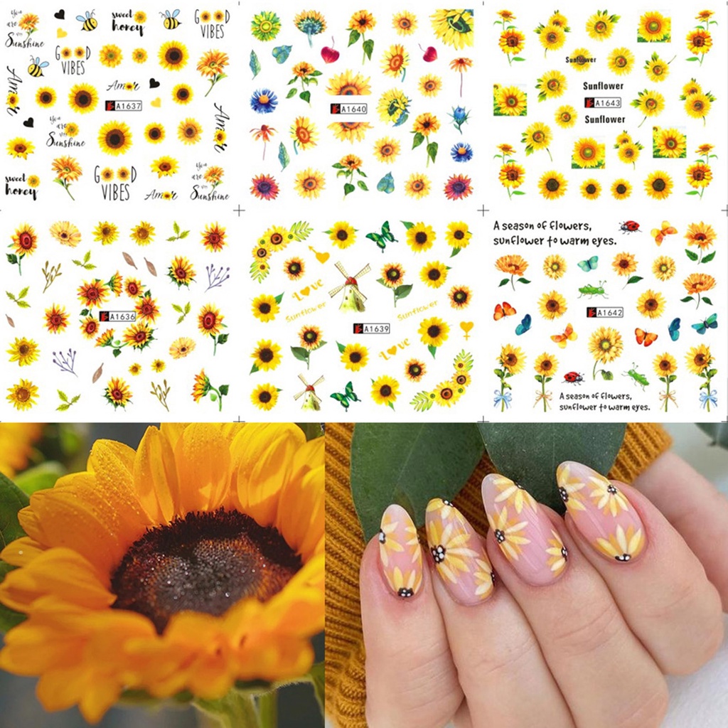 Miếng Dán Trang Trí Móng Tay Tự Dính Họa Tiết Hoa Hướng Dương Tinh Tế