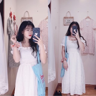Váy Trắng Chụp Kỉ Yếu ❤️ [ FREESHIP ] ❤️ Váy Nhún Ngực Tay Bồng - Đầm Vintage Hàng QCCC ❤️