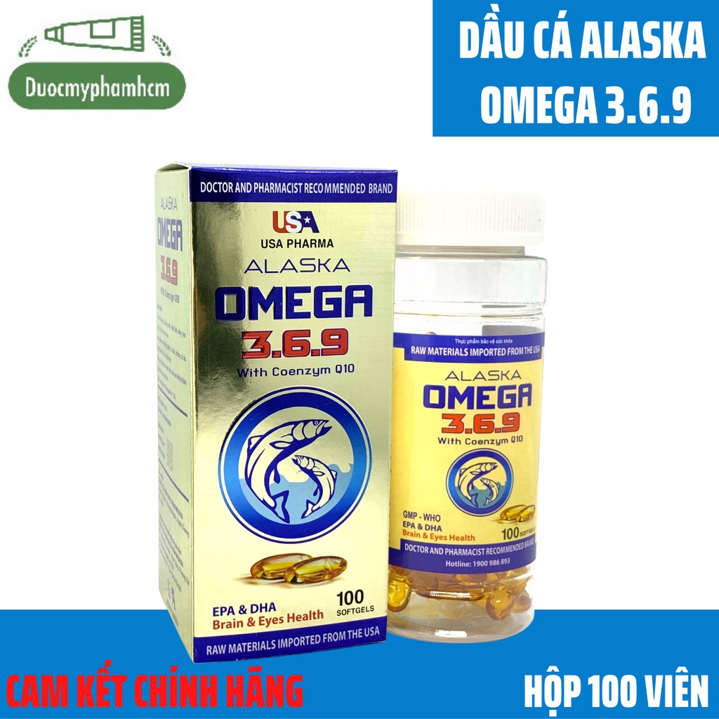 Dầu cá Alaska omega 369 Bạc Dùng cho người bị mắc bệnh tim mạch, cao huyết áp, xơ vữa động mạch 100 viên