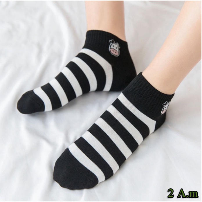 Sét 5 Đôi Tất Bò SữaFREESHIPTất Vớ Cổ Ngắn Nam Nữ Họa Tiết Bò Sữa Cotton Style Hàn Quốc