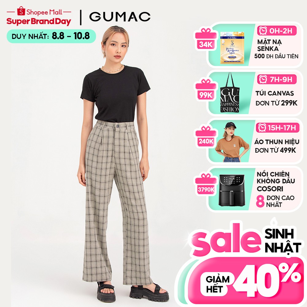 Quần ống rộng QB7102 GUMAC caro trẻ trung cá tính