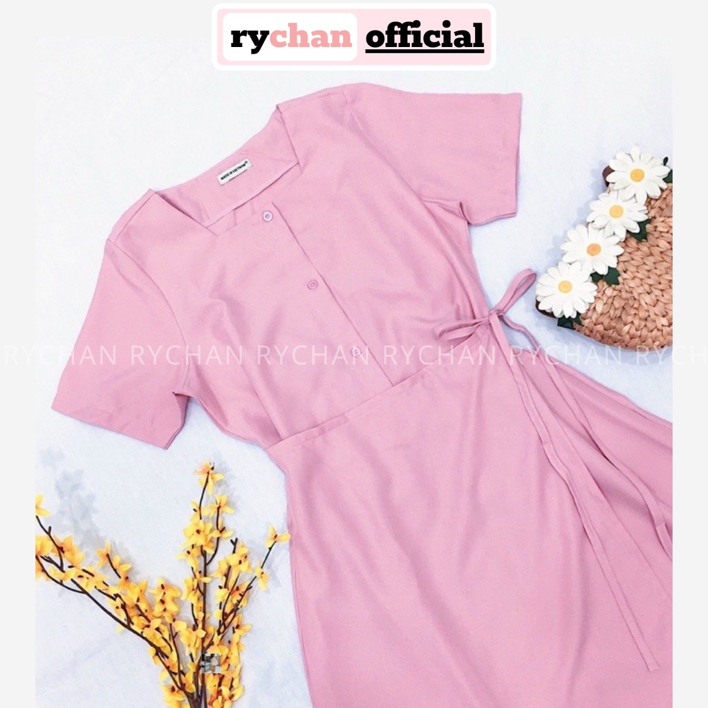 Đầm Xòe Hồng Đắp Vạt Nhún Eo [ẢNH THẬT CUỐI] - DX151