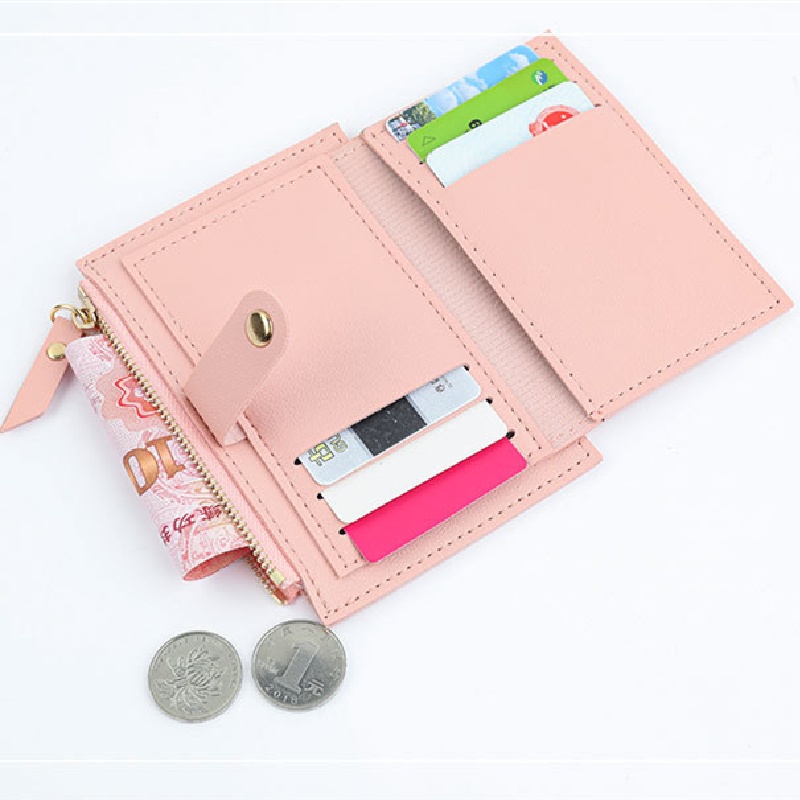 Ví ngắn đựng thẻ có khóa kéo thiết kế đơn giản cho nữ